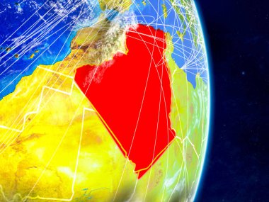 Planet Earth ağları ile Cezayir. Son derece ayrıntılı gezegenin yüzeyi ve bulutlar. 3D çizim. Nasa tarafından döşenmiş bu görüntü unsurları.
