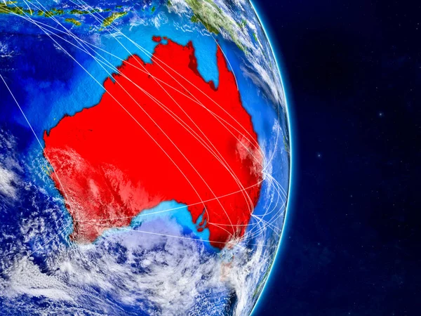 Australia on planet Earth with networks. Extremely detailed planet surface and clouds. 3D illustration. Elements of this image furnished by NASA.