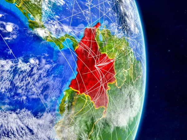 Kolumbien Auf Dem Planeten Erde Mit Netzwerken Extrem Detaillierte Planetenoberfläche — Stockfoto