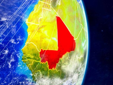 Planet Earth ağları ile mali. Son derece ayrıntılı gezegenin yüzeyi ve bulutlar. 3D çizim. Nasa tarafından döşenmiş bu görüntü unsurları.