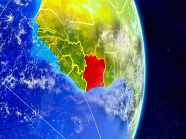 Fildişi Sahili Planet Earth ağları ile. Son derece ayrıntılı gezegenin yüzeyi ve bulutlar. 3D çizim. Nasa tarafından döşenmiş bu görüntü unsurları.