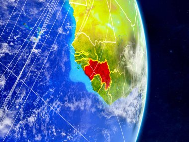 Planet Earth ağları ile Gine. Son derece ayrıntılı gezegenin yüzeyi ve bulutlar. 3D çizim. Nasa tarafından döşenmiş bu görüntü unsurları.