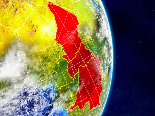 Central Africa on planet Earth with networks. Extremely detailed planet surface and clouds. 3D illustration. Elements of this image furnished by NASA.