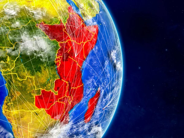 East Africa on planet Earth with networks. Extremely detailed planet surface and clouds. 3D illustration. Elements of this image furnished by NASA.
