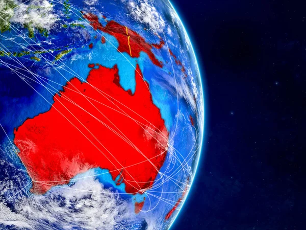 Australia on planet Earth with networks. Extremely detailed planet surface and clouds. 3D illustration. Elements of this image furnished by NASA.