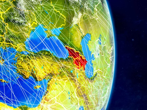 Kaukázusi Térségben Földön Hálózatokkal Rendkívül Részletes Bolygó Felszínén Felhők Illusztráció — Stock Fotó