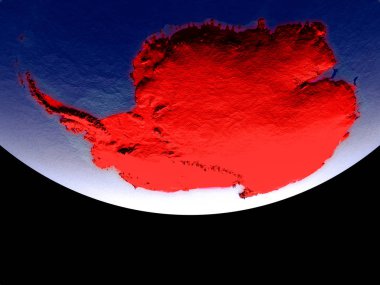 Antarktika gece uzaydan uydu görüntüsü. Güzel ayrıntılı plastik gezegenin yüzeyi görünür şehir ışıkları ile. 3D çizim. Nasa tarafından döşenmiş bu görüntü unsurları.