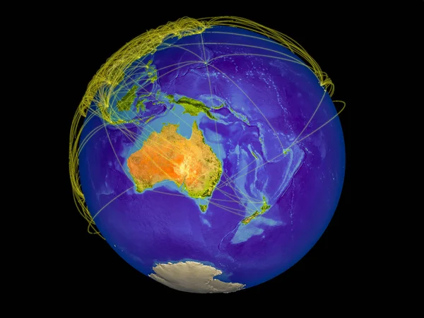 Australia Desde Espacio Tierra Con Líneas Que Representan Comunicación Internacional —  Fotos de Stock