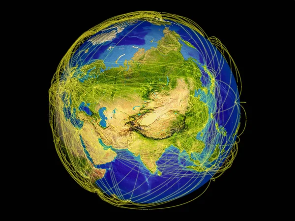 国際コミュニケーション 接続を表す線と地球に宇宙からアジア イラスト Nasa から提供されたこのイメージの要素 — ストック写真