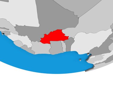 Burkina Faso basit siyasi 3d dünya üzerinde. 3D çizim.