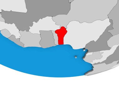 Benin basit siyasi 3d dünya üzerinde. 3D çizim.