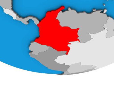 Kolombiya basit siyasi 3d dünya üzerinde. 3D çizim.