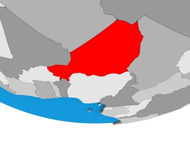 Nijer basit siyasi 3d dünya üzerinde. 3D çizim.