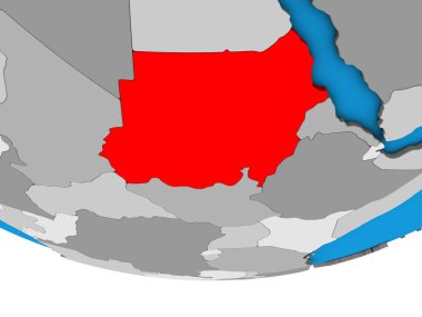 Sudan basit siyasi 3d dünya üzerinde. 3D çizim.