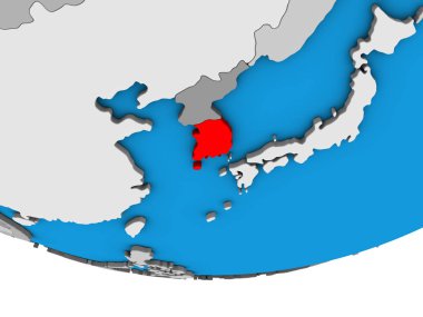 Güney Kore basit siyasi 3d dünya üzerinde. 3D çizim.