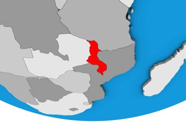 Malavi basit siyasi 3d dünya üzerinde. 3D çizim.