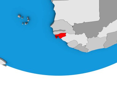 Gine-Bissau basit siyasi 3d dünya üzerinde. 3D çizim.