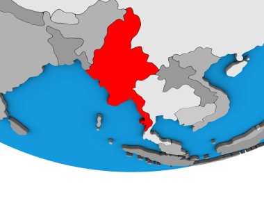 Myanmar basit siyasi 3d dünya üzerinde. 3D çizim.