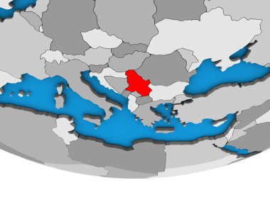 Sırbistan basit siyasi 3d dünya üzerinde. 3D çizim.