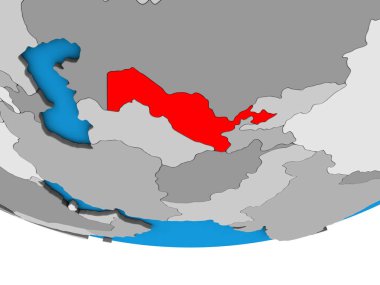 Özbekistan basit siyasi 3d dünya üzerinde. 3D çizim.