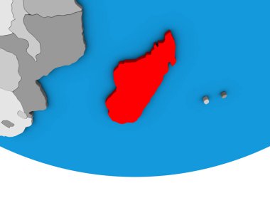 Madagaskar basit siyasi 3d dünya üzerinde. 3D çizim.
