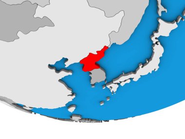 Kuzey Kore basit siyasi 3d dünya üzerinde. 3D çizim.