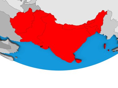 Güney Asya basit siyasi 3d dünya üzerinde. 3D çizim.