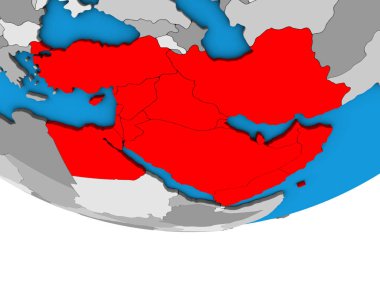 Orta Doğu basit siyasi 3d dünya üzerinde. 3D çizim.