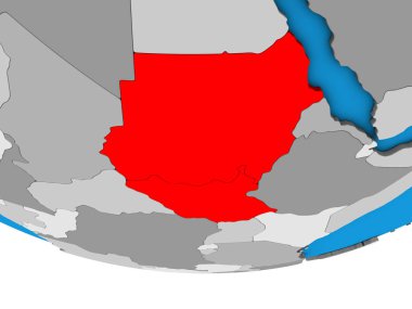 Sudan basit siyasi 3d dünya üzerinde. 3D çizim.