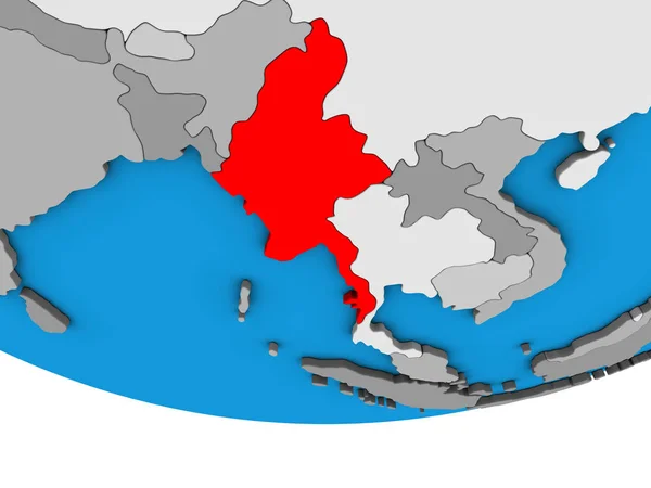 Myanmar Basit Siyasi Dünya Üzerinde Çizim — Stok fotoğraf