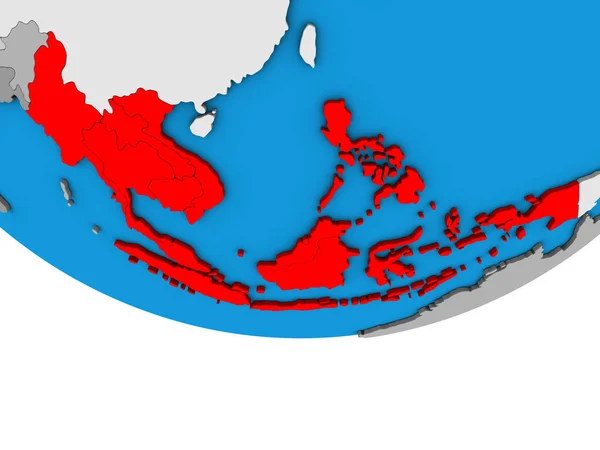 Południowo Wschodniej Azji Proste Globus Polityczny Ilustracja — Zdjęcie stockowe
