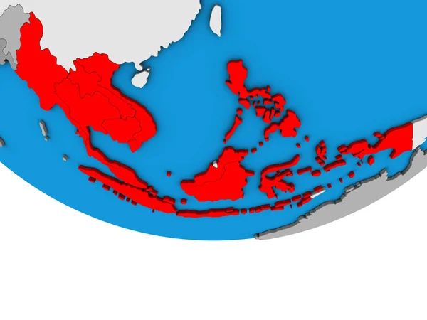 Państwa Członkowskie Asean Proste Globus Polityczny Ilustracja — Zdjęcie stockowe