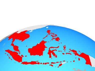 ASEAN ülkeleri siyasi dünya üzerinde. 3D çizim.