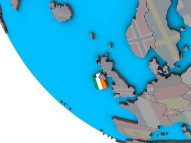 İrlanda basit 3d dünya üzerinde katıştırılmış ulusal bayrak ile. 3D çizim.
