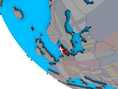 Danimarka ile basit 3d dünya üzerinde katıştırılmış ulusal bayrak. 3D çizim.
