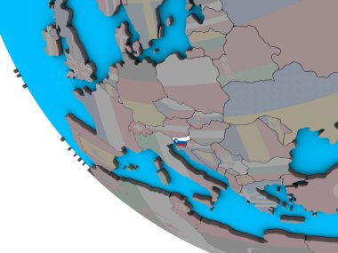 Slovenya ile basit 3d dünya üzerinde katıştırılmış ulusal bayrak. 3D çizim.