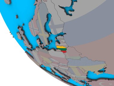 Litvanya ile basit 3d dünya üzerinde katıştırılmış ulusal bayrak. 3D çizim.