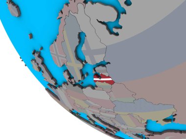 Letonya ile basit 3d dünya üzerinde katıştırılmış ulusal bayrak. 3D çizim.