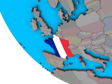Fransa ile basit 3d dünya üzerinde katıştırılmış ulusal bayrak. 3D çizim.