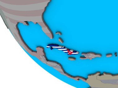 Küba ile basit 3d dünya üzerinde katıştırılmış ulusal bayrak. 3D çizim.