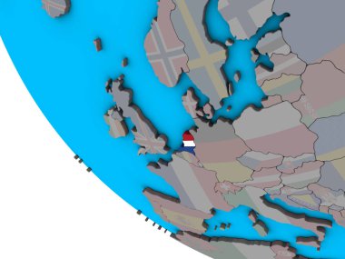 Basit 3d dünya üzerinde katıştırılmış ulusal bayrak ile Hollanda. 3D çizim.
