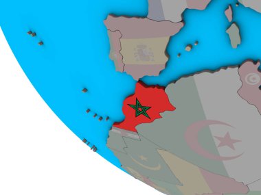 Fas ile basit 3d dünya üzerinde katıştırılmış ulusal bayrak. 3D çizim.