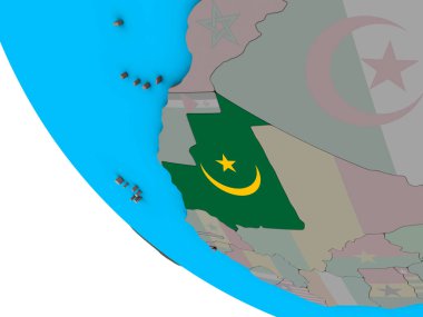 Moritanya basit 3d dünya üzerinde katıştırılmış ulusal bayrak ile. 3D çizim.