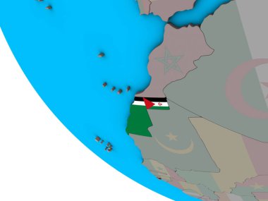 Batı Sahra basit 3d dünya üzerinde katıştırılmış ulusal bayrak ile. 3D çizim.