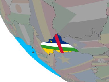 Orta Afrika basit 3d dünya üzerinde katıştırılmış ulusal bayrak ile. 3D çizim.