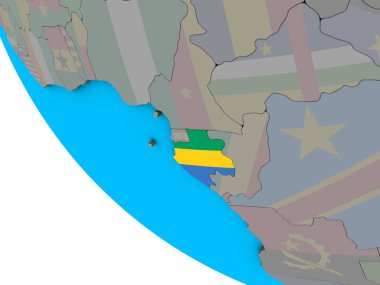 Gabon basit 3d dünya üzerinde katıştırılmış ulusal bayrak ile. 3D çizim.