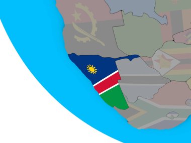 Namibya basit 3d dünya üzerinde katıştırılmış ulusal bayrak ile. 3D çizim.