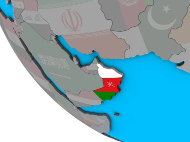 Umman ile basit 3d dünya üzerinde katıştırılmış ulusal bayrak. 3D çizim.