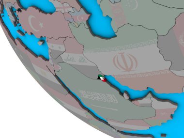 Kuveyt basit 3d dünya üzerinde katıştırılmış ulusal bayrak ile. 3D çizim.