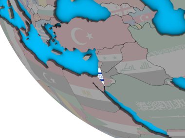 İsrail ile basit 3d dünya üzerinde katıştırılmış ulusal bayrak. 3D çizim.